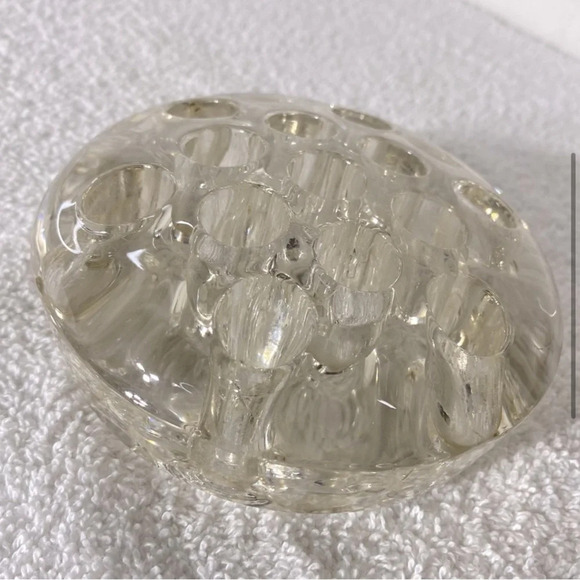 Vintage Clear  Glass 13 Hole Floral Flower Frog 4” - Picture 4 of 9